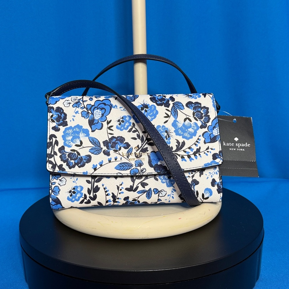 NEW / NWT KATE SPADE CROSSBODY / CLUTCH VASE FLORAL FLOWER BLUE MULTI PERRY BAG